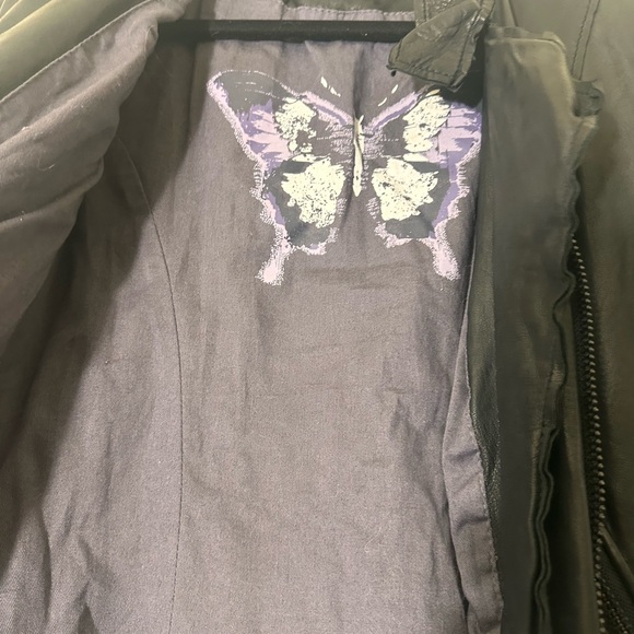 Andrew Marc Lamb skin Leather butterfly lining moto jacket black size XS - Picture 3 of 13